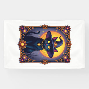 The Witch Cat Tarot Card Halloween Vintage Gothic Banner
