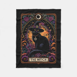 The Witch Cat Tarot Card Halloween Vintage Gothic Fleece Blanket
