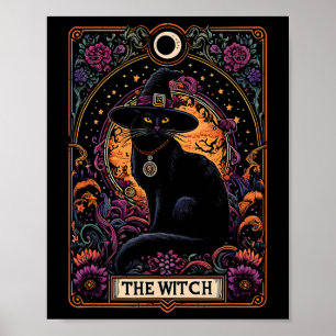 The Witch Cat Tarot Card Halloween Vintage Gothic Poster