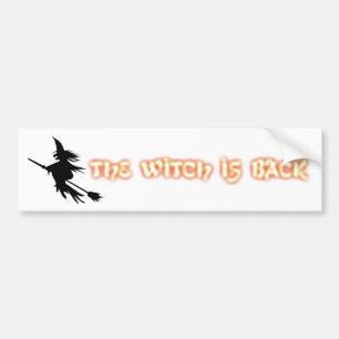 The Witch Is Back Funny Halloween Orange Black Bumper Sticker