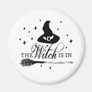The Witch Is In, Halloween Witch Hat & Broomstick Magnet