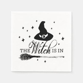 The Witch Is In | Halloween Witch Hat & Broomstick Napkin