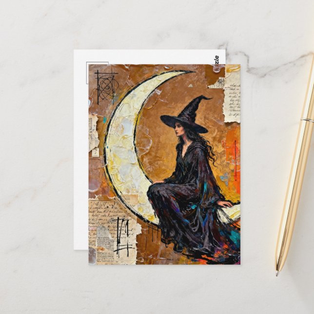 The Witch on the Moon Collage Postcard (Front/Back In Situ)