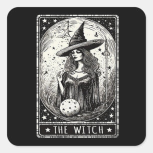 The witch Tarot Card Vintage Halloween Witch  Square Sticker