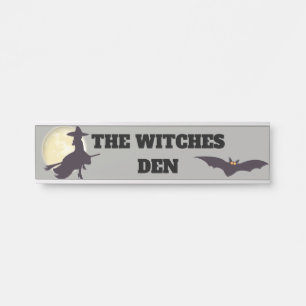 The witches den add message or name hanging plate door sign