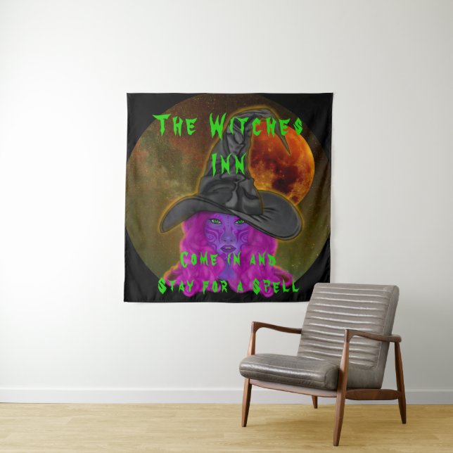 The Witches Inn Stay for a Spell Halloween Witch Tapestry (In Situ)