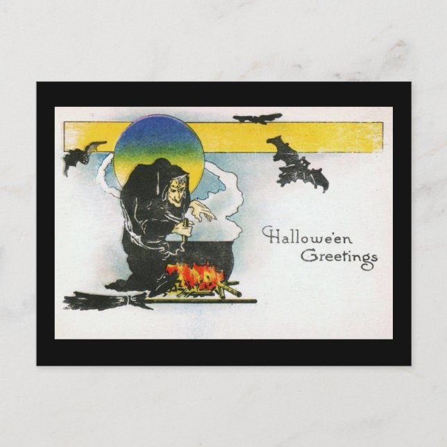 The Witch's Cauldron Halloween Vintage Postcard (Front)