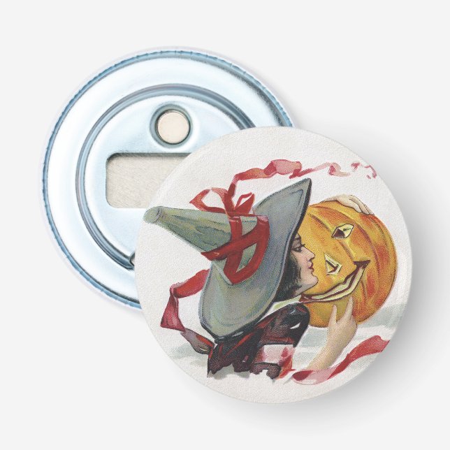 The Witch's Kiss: a Jack o Lantern on Halloween Bottle Opener (Front)