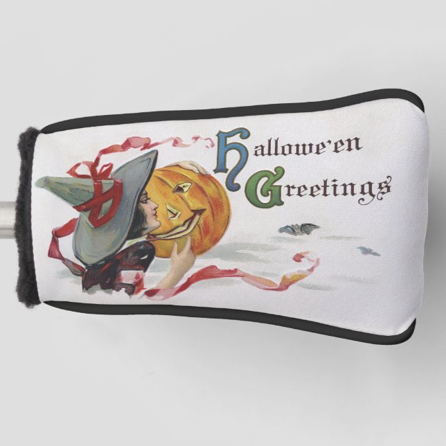 The Witch's Kiss: a Jack o Lantern on Halloween Golf Head Cover (Front)