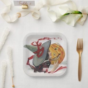 The Witch's Kiss: a Jack o Lantern on Halloween Paper Plate