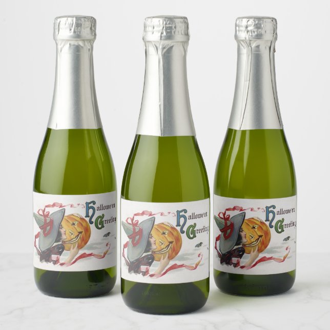 The Witch's Kiss: a Jack o Lantern on Halloween Sparkling Wine Label (Bottles)