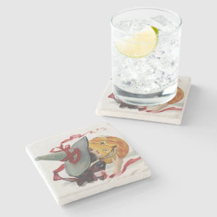 The Witch's Kiss: a Jack o Lantern on Halloween Stone Coaster