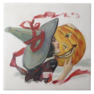 The Witch's Kiss: a Jack o Lantern on Halloween Tile