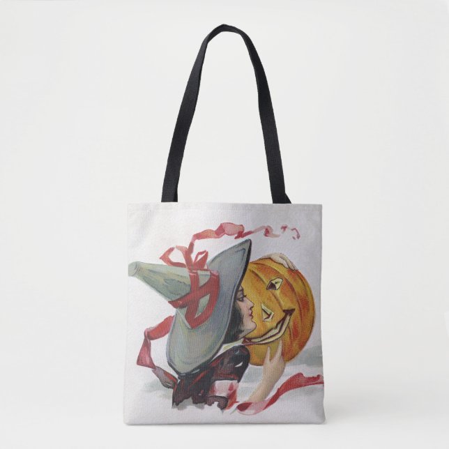 The Witch's Kiss: a Jack o Lantern on Halloween Tote Bag (Front)