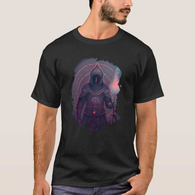The wizard of fantasy with his magic staff T-Shirt (Front)