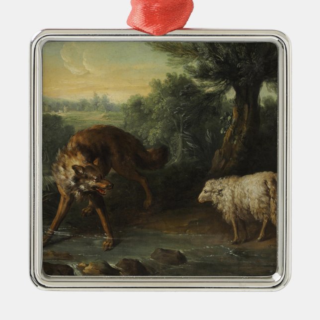 The Wolf and the Lamb (by Jean-Baptiste Oudry) Metal Ornament (Front)