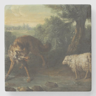 The Wolf and the Lamb (by Jean-Baptiste Oudry) Stone Coaster