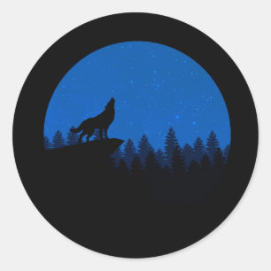 The wolf howls to the moon classic round sticker