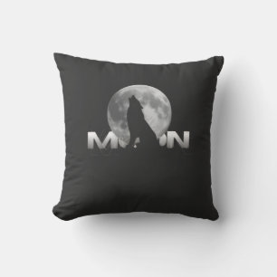 the wolf`s cry under the full moon throw pillow