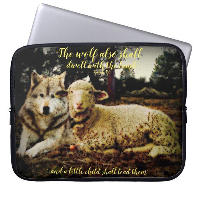 "The wolf shall dwell with the lamb" laying down Laptop Sleeve (Front)