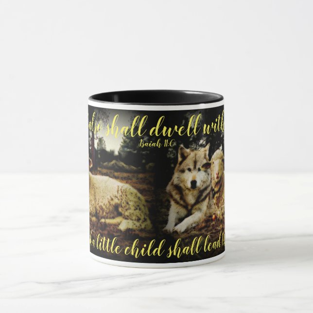 "The wolf shall dwell with the lamb" laying down Mug (Center)