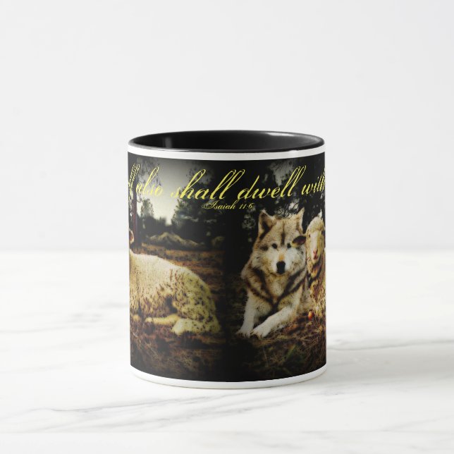 "The wolf shall dwell with the lamb" laying down Mug (Center)