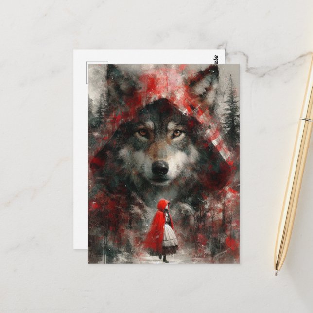 The Wolf Watches Over Little Red Postcard (Front/Back In Situ)