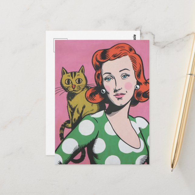 The Woman and her Cat Postcard (Front/Back In Situ)