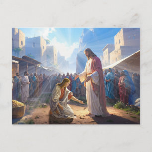 The Woman Healed by Faith Postcard