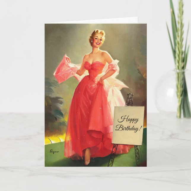 The Woman in a Pink Ballgown, Birthday Card (Front)