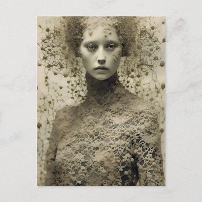 The Woman in Lace Sepia Postcard (Front)