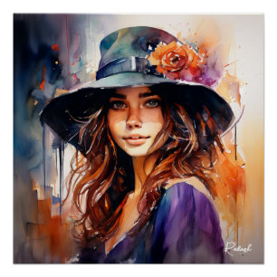 The Woman in the Hat: Portrait of Vibrant Grace Poster