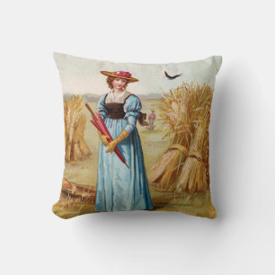 The Woman in the Wheat Field Throw Pillow