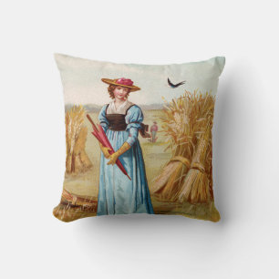The Woman in the Wheat Field Throw Pillow