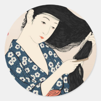 The Woman Who Combed Her Hair Classic Round Sticker
