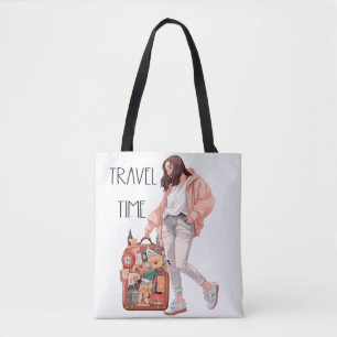 "The Woman with Luggage: Travel Time" Tote Bag