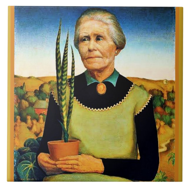 The Woman with Plants by Grant Wood Tile (Front)