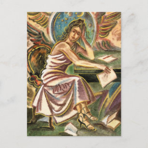 The Woman Writer Thinking Watercolor Painting Postcard