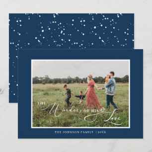 The Wonders of His Love Photo Blue Holiday Card