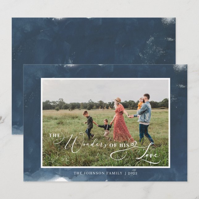 The Wonders of His Love Photo Script Christmas Holiday Card (Front/Back)