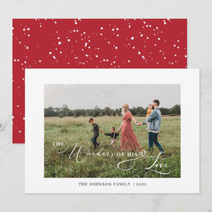 The Wonders of His Love Photo Typography Red Holiday Card