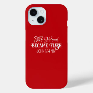 The Word Became Flesh Christmas Bible Verse Red iPhone 15 Case