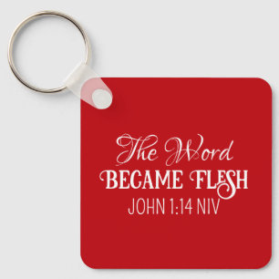 The Word Became Flesh Christmas Bible Verse Red Keychain