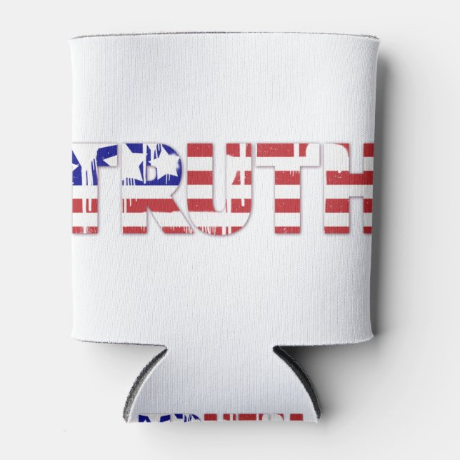 The word " Truth"  with American flag Can Cooler (Front)
