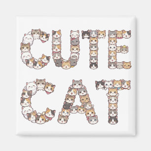 The words "CUTE CAT" are made using cat faces Magnet