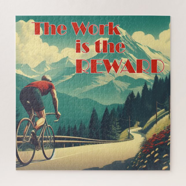 The Work Is The Reward Cyclist Mountains Jigsaw Puzzle (Vertical)