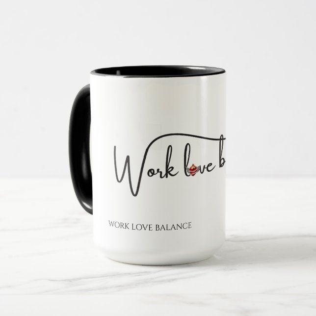 The WORK LOVE BALANCE script w/compass heart mini Mug (Front Left)