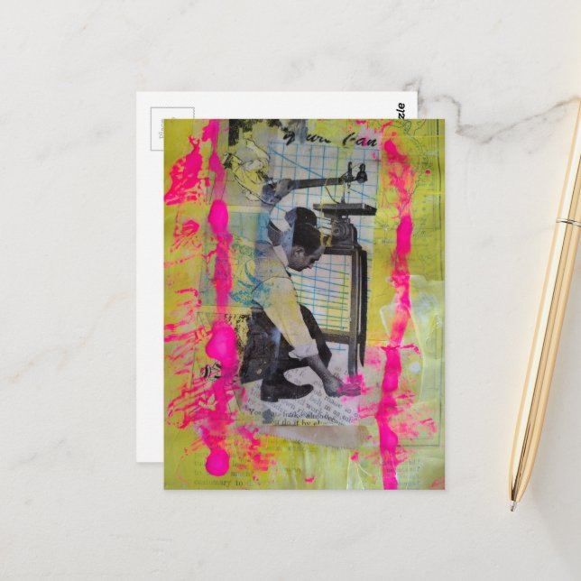 The Working Men Mixed Media Collage Postcard (Front/Back In Situ)