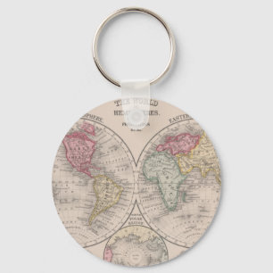 The world 1860 - Eastern & Western hemispheres Keychain