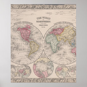 The world 1860 - Eastern & Western hemispheres Poster